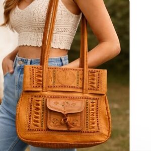 Moroccan Handcrafted Artisan Tan Leather Bag